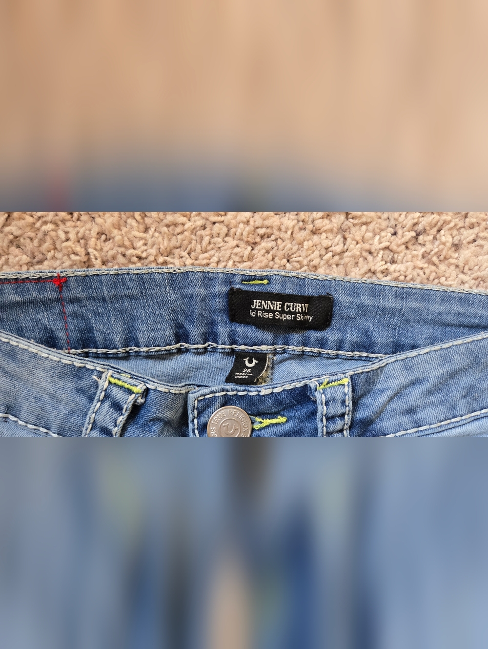 True Religion Jennie Curvy Low Rise Super Skinny Jeans Size 26 Neon Stitch Y2K - Picture 11 of 11
